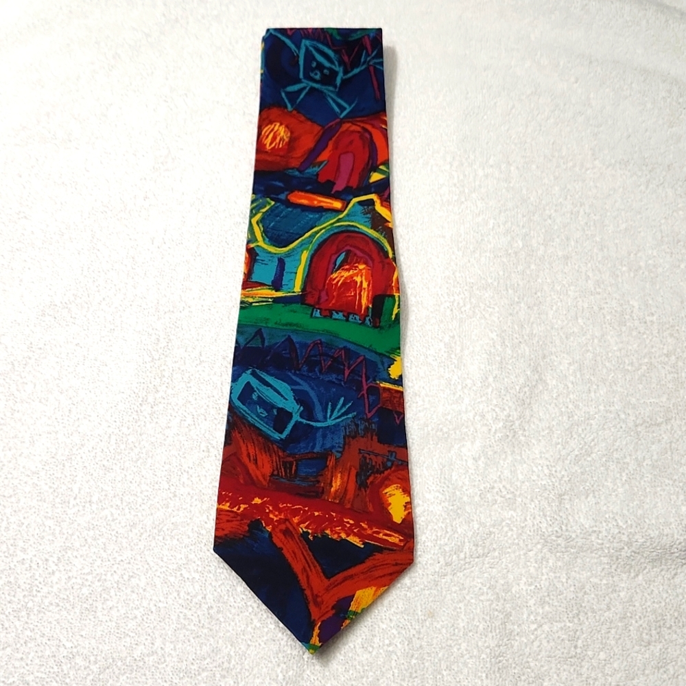 NEW. MEN'S SAVE THE CHILDREN'S HOUSE TIE - DESIGN BY SELENA-AGE 9.  100% SILK.